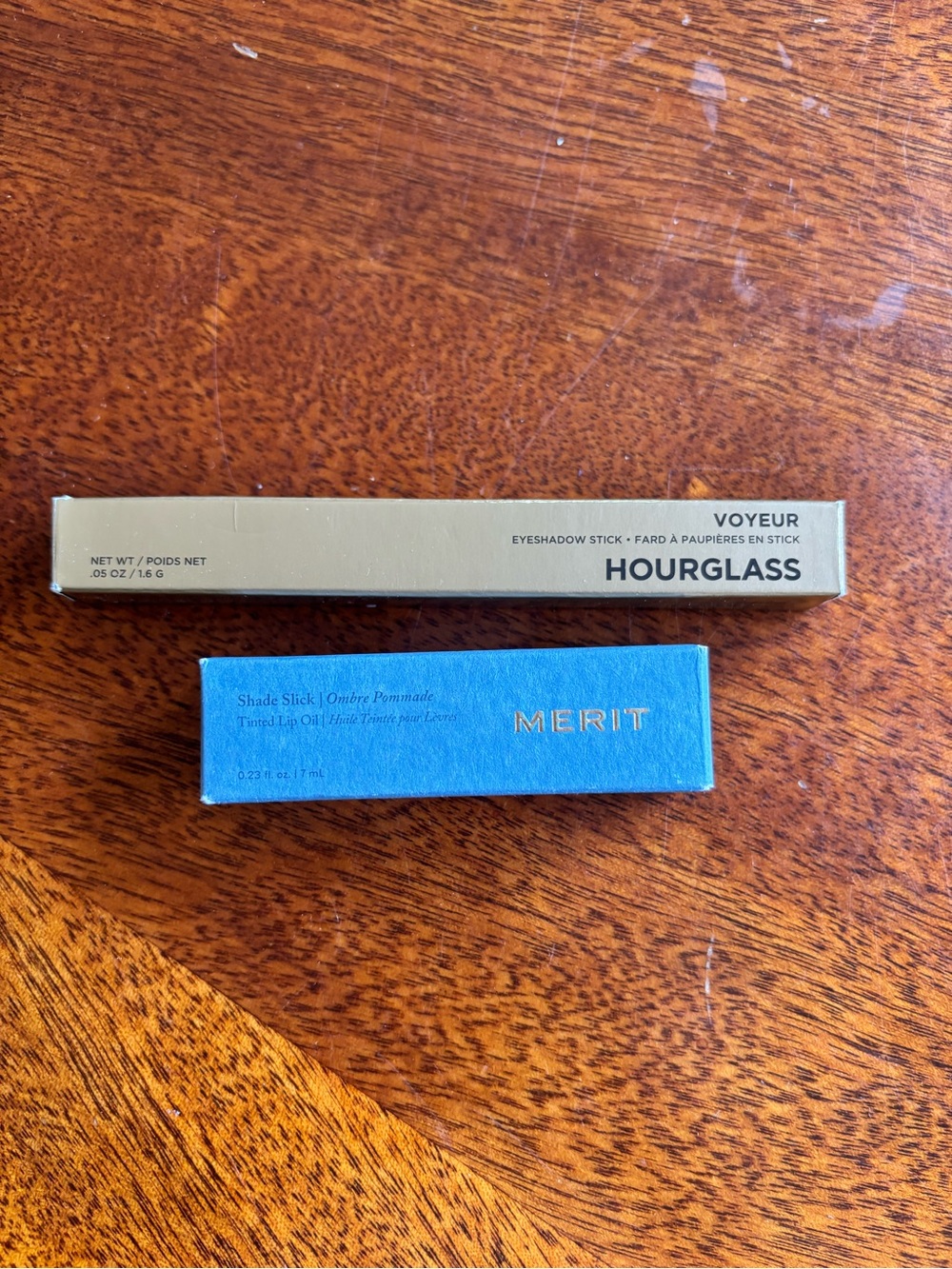 Hourglass Eyeshadow Stick (Solstice) and Merit Tinted oil (Pink Beet)